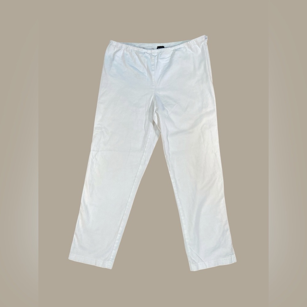 Eileen Fisher White Elastic-Waist Casual Chinos